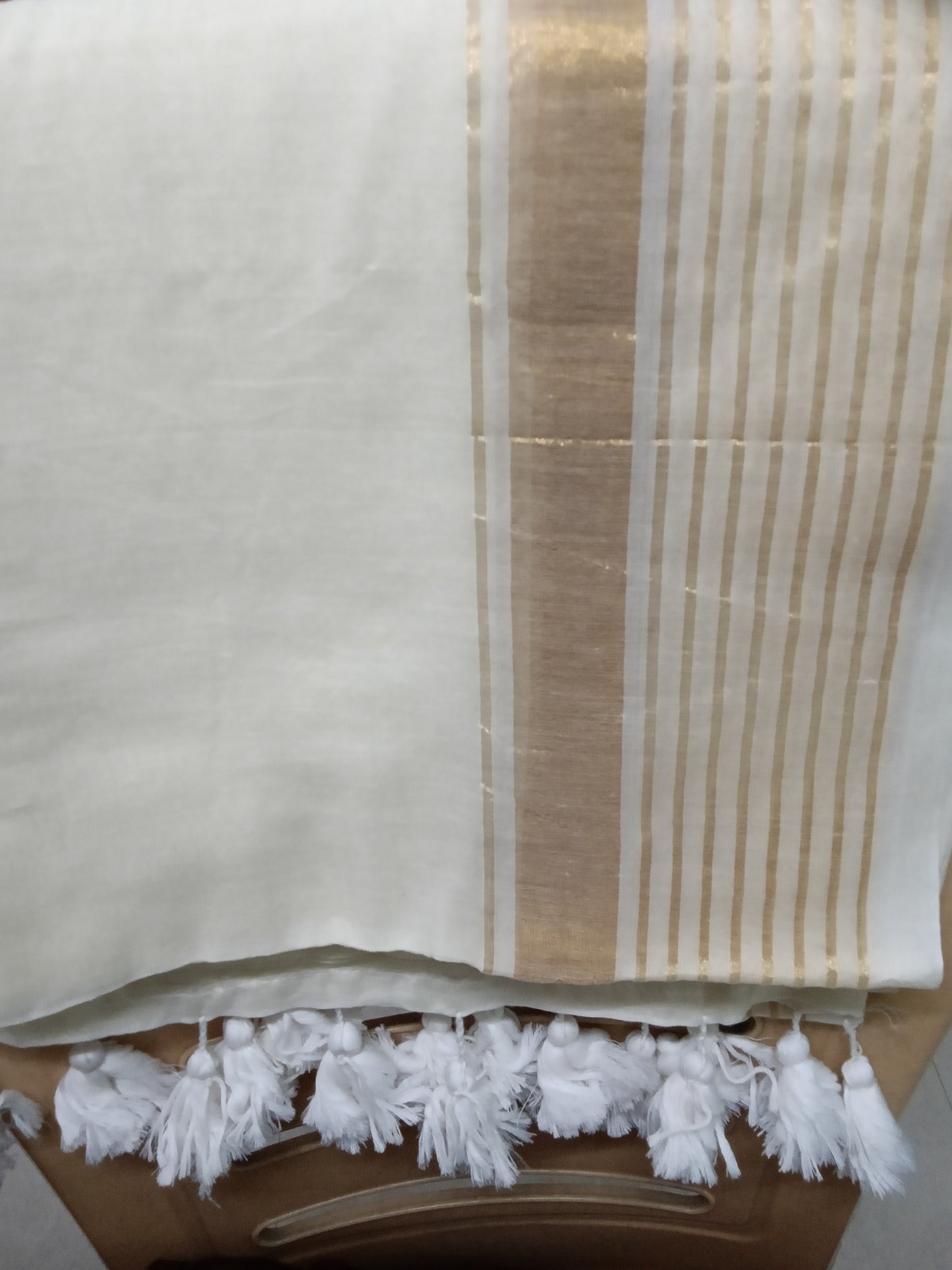 Brunelle Premium Mul Cotton Saree with Gold Zari Checks Border | Handloom Inspired | white | )