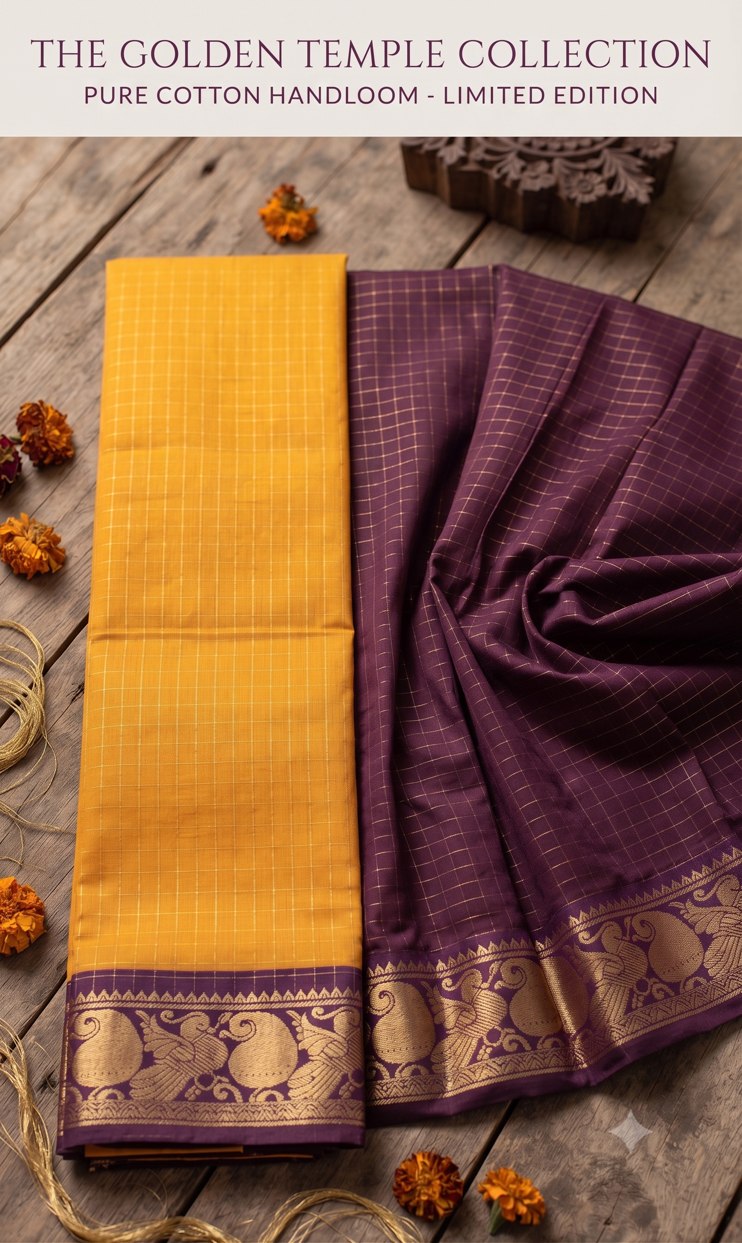 Brunelle Kalyani Checked South Cotton Saree (Blue)/yellow(Green and brown)