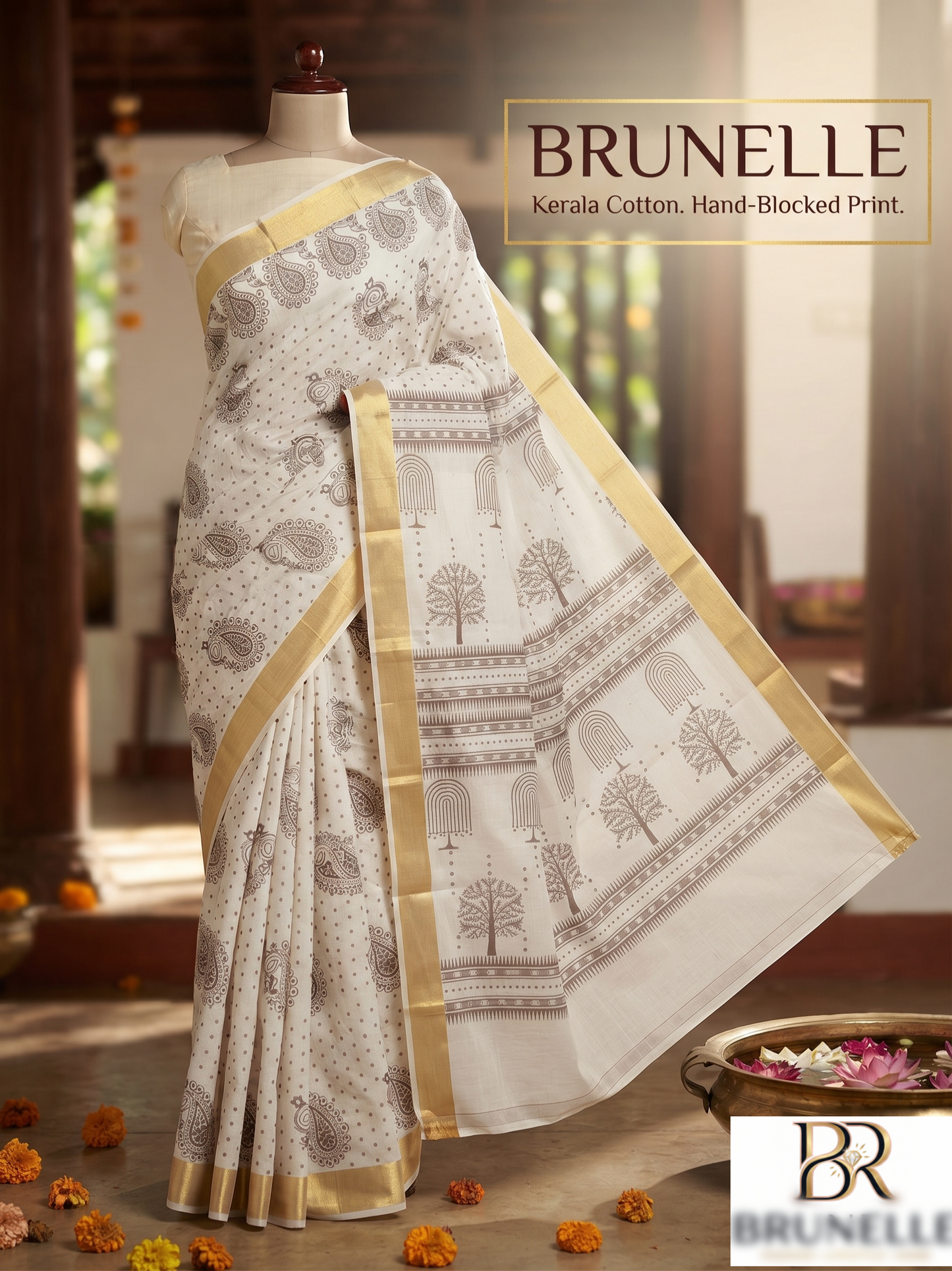 Brunelle Onam Collection – Premium Digital Printed Kerala Cotton Saree