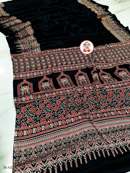 Badni Prime Super Soft Modal Silk Saree – Exclusive Azrakh Print