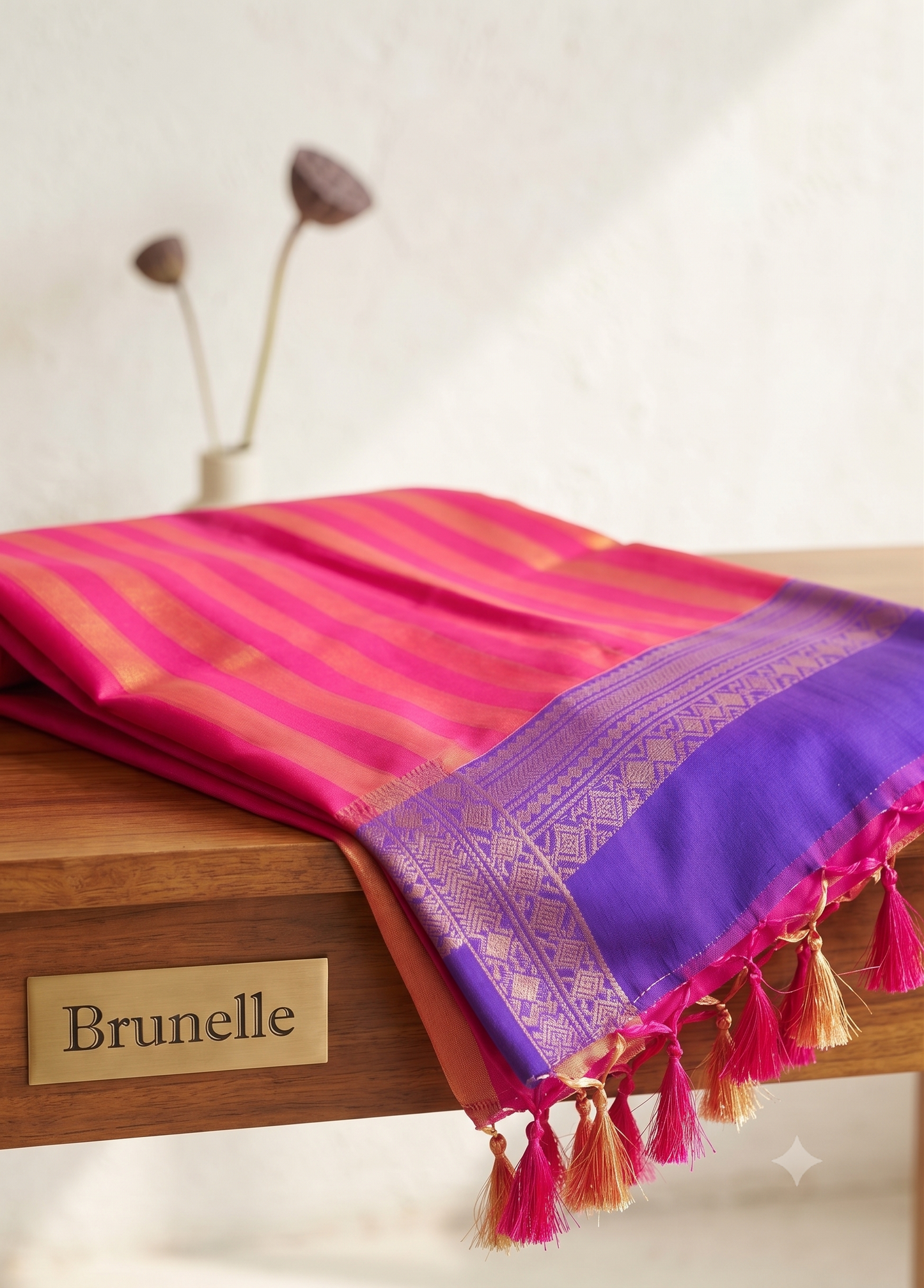 Brunelle Onam Collection 120 Count Premium Mul Cotton Saree - Red and Violet Elegance