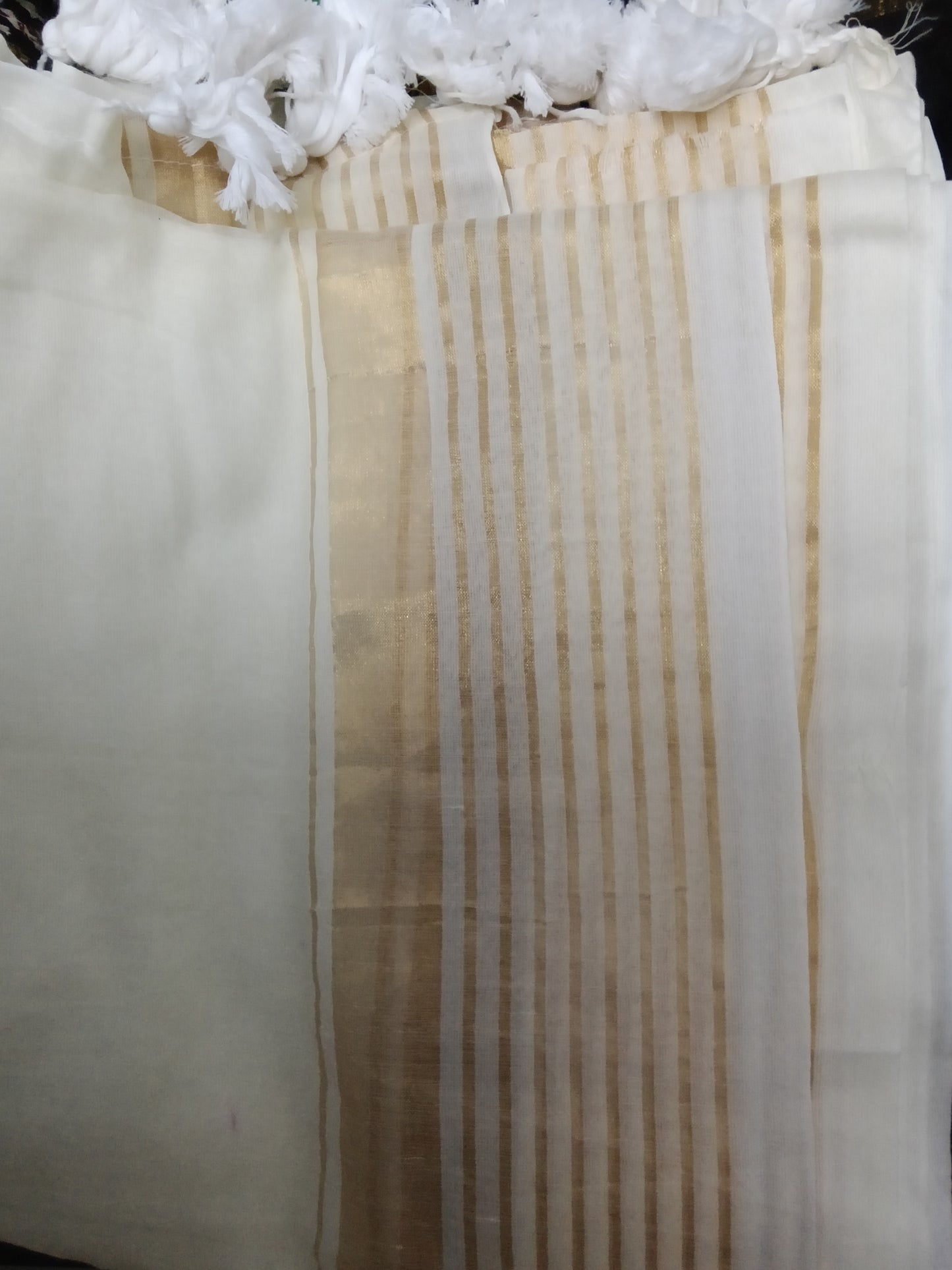 Brunelle Premium Mul Cotton Saree with Gold Zari Checks Border | Handloom Inspired | white | )