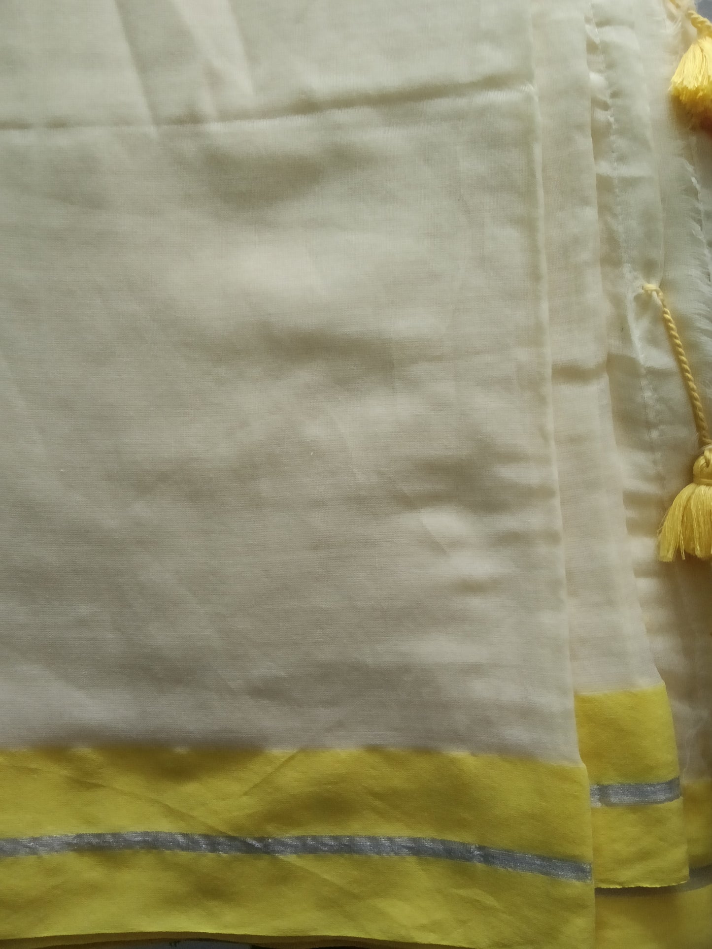 Brunelle Premium Mul Cotton Saree with Gold Zari Checks Border | Handloom Inspired |yellow and cream | )