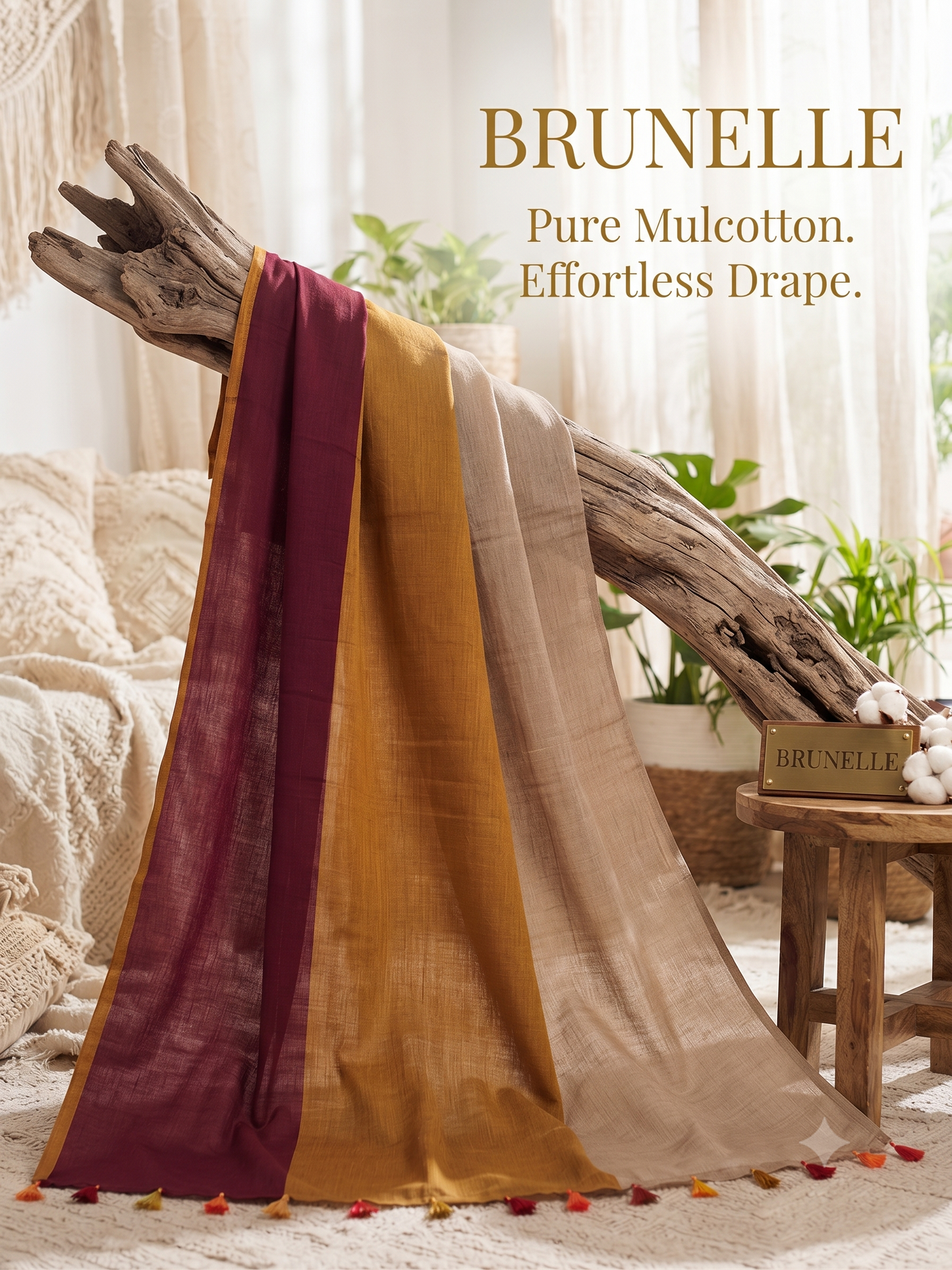 Brunelle Premium Mul Cotton khadi Saree with Gold Zari Checks Border | Handloom Inspired |multicolored ) (Copy)