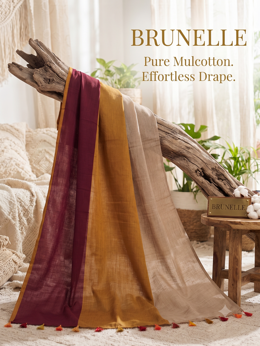 Brunelle Premium Mul Cotton khadi Saree with Gold Zari Checks Border | Handloom Inspired |multicolored ) (Copy)