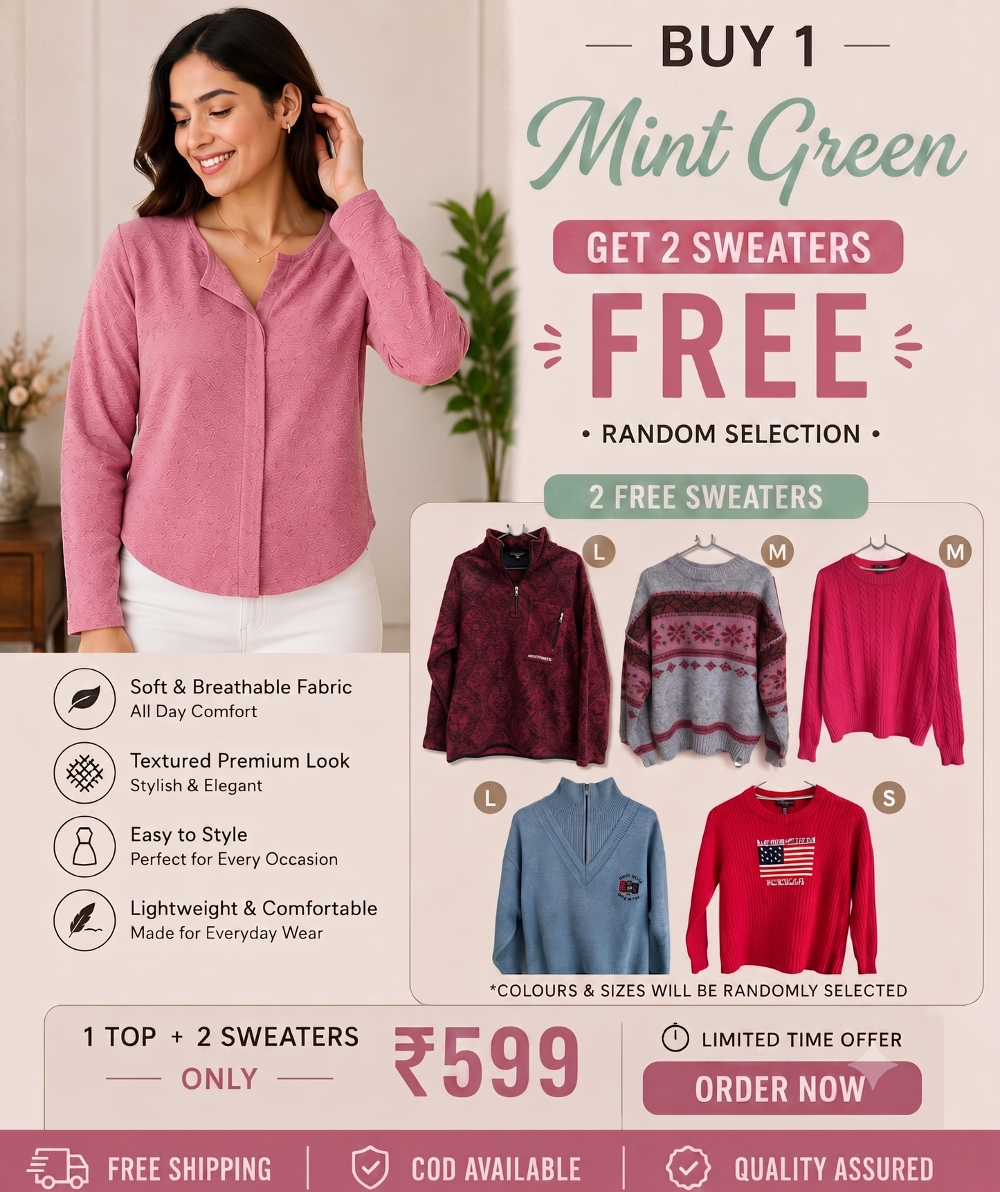 Women's Casual Shirt Combo Offer – 1 Premium Shirt + 2 Surprise Winter Sweaters Free