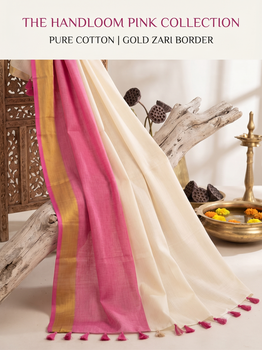 Brunelle Handloom Pink Collection – Premium Mul Cotton Saree