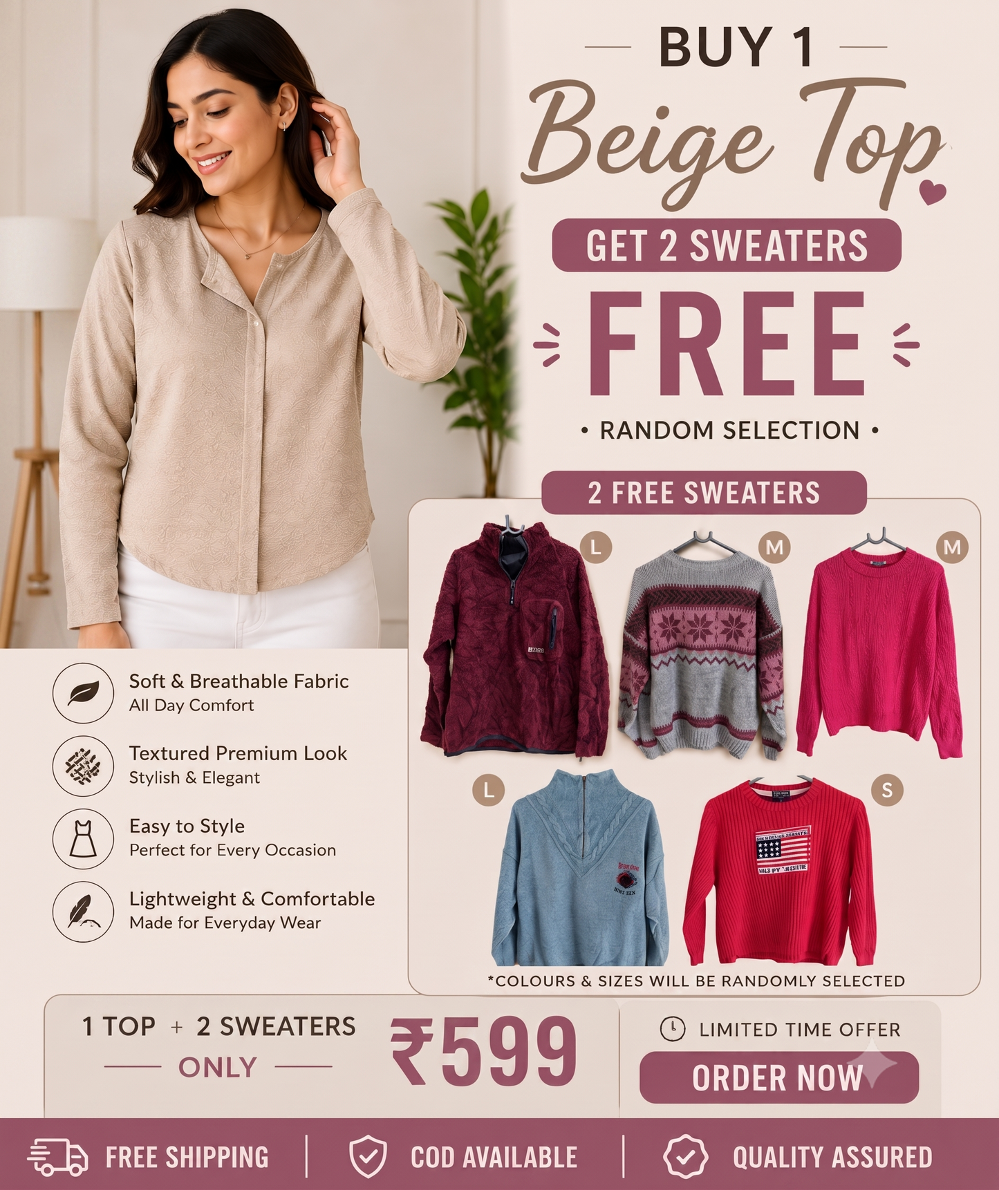 Women's Casual Shirt Combo Offer – 1 Premium Shirt + 2 Surprise Winter Sweaters Free