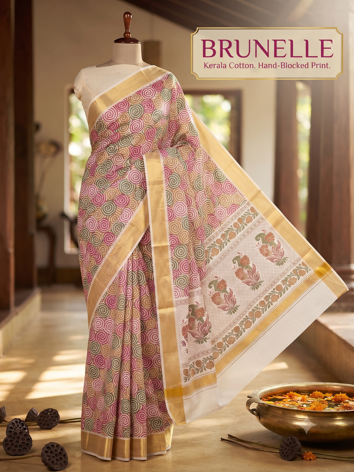 Brunelle Onam Collection – Premium Digital Printed Kerala Cotton Saree