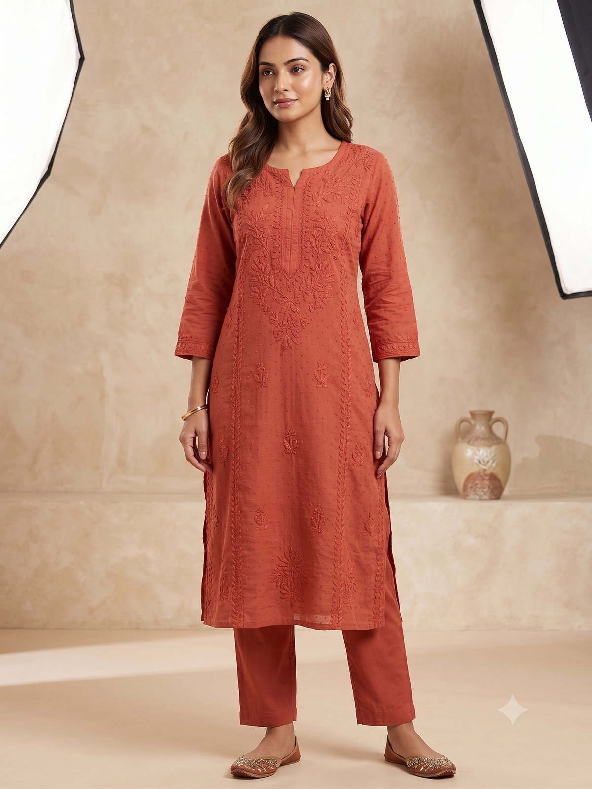 Premium Cotton Chikkankari Embroidered Kurthi