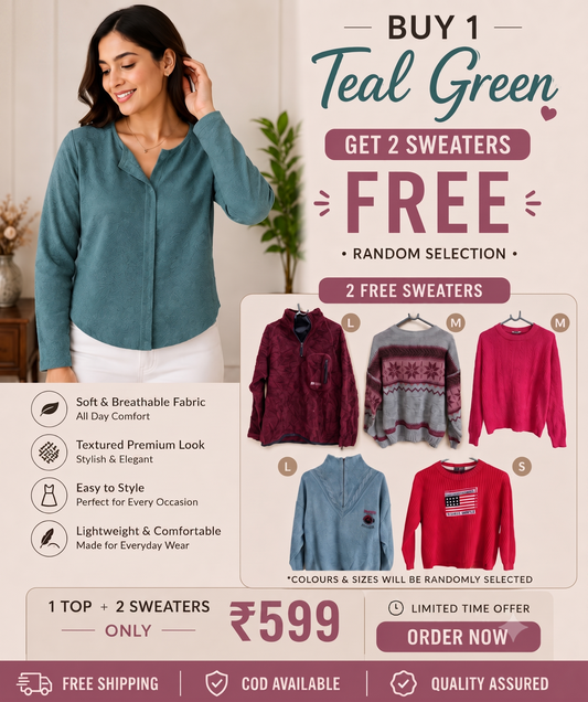 Women's Casual Shirt Combo Offer – 1 Premium Shirt + 2 Surprise Winter Sweaters Free