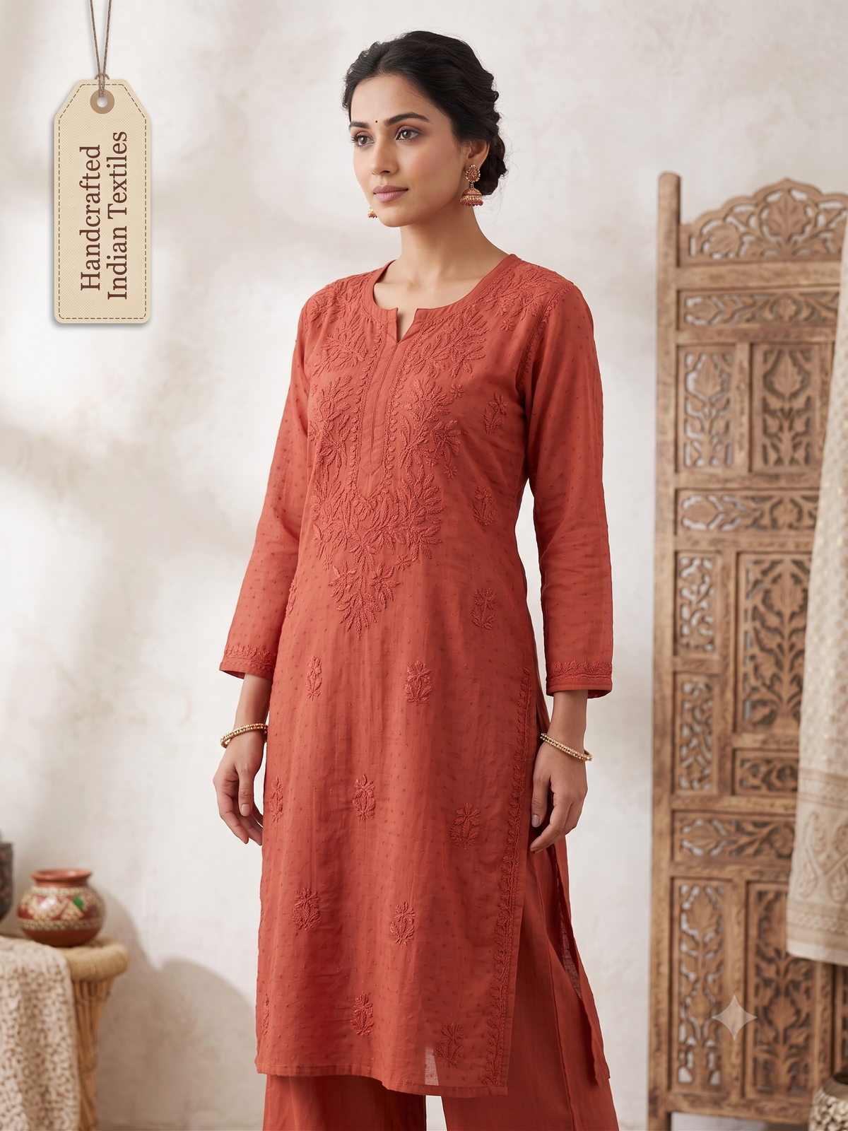 Premium Cotton Chikkankari Embroidered Kurthi