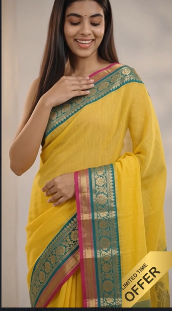 Brunelle Onam Collection  120 Count Premium Mul Cotton Saree - Yellow Elegance