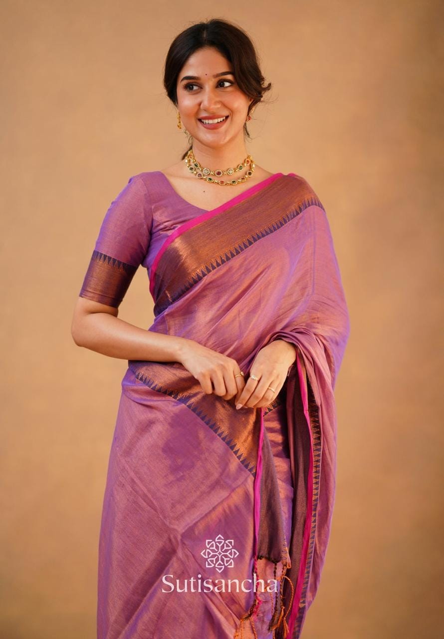 🌸 Brunelle Pure Cotton Tissue Saree – 100 Count Cotton with Attractive Border & Running Blouse
