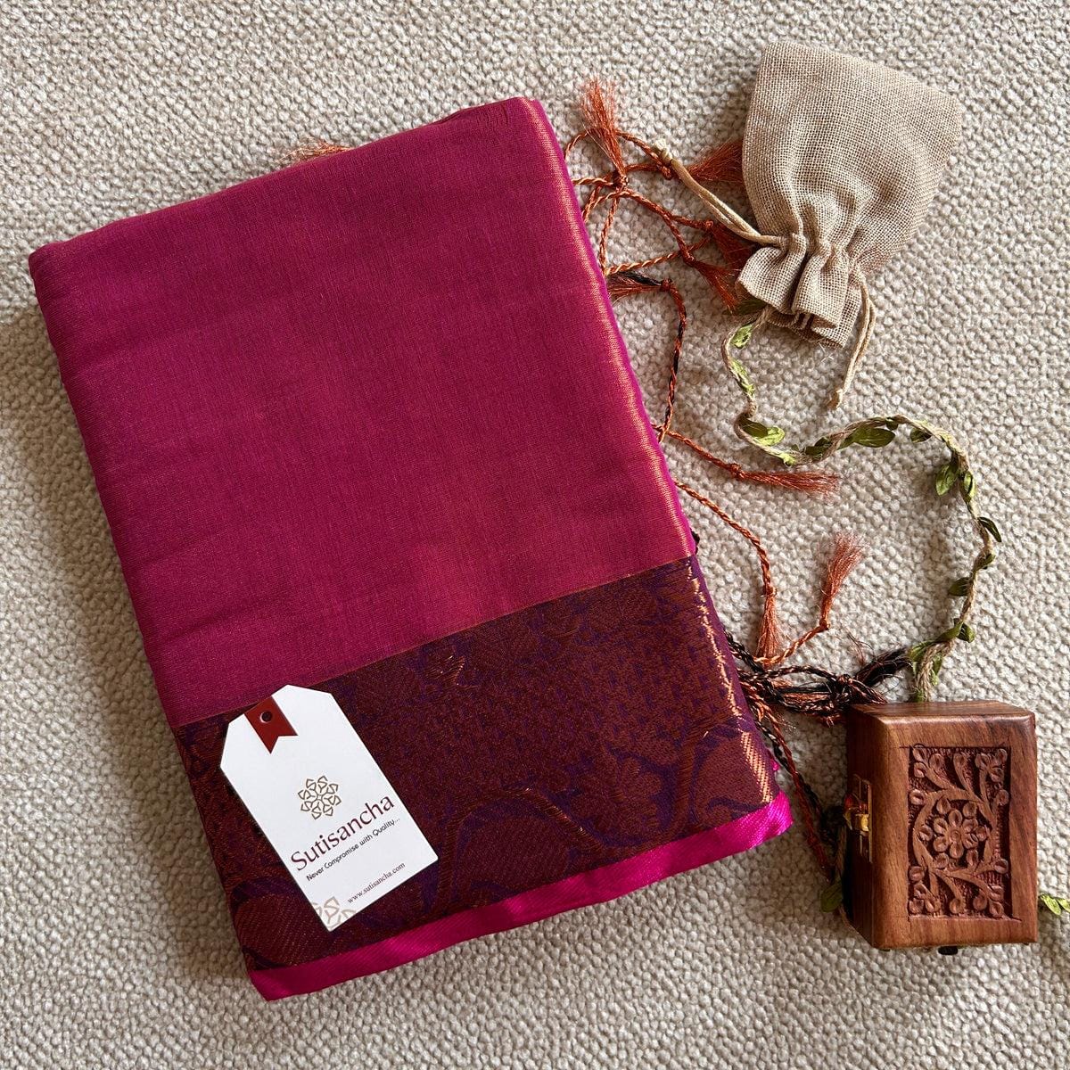 🌸 Brunelle Pure Cotton Tissue Saree – 100 Count Cotton with Attractive Border & Running Blouse