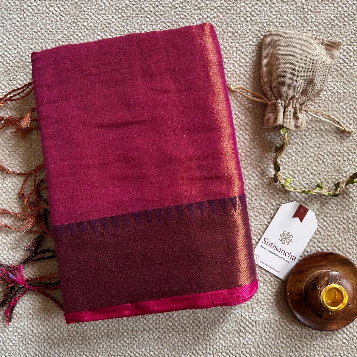 🌸 Brunelle Pure Cotton Tissue Saree – 100 Count Cotton with Attractive Border & Running Blouse