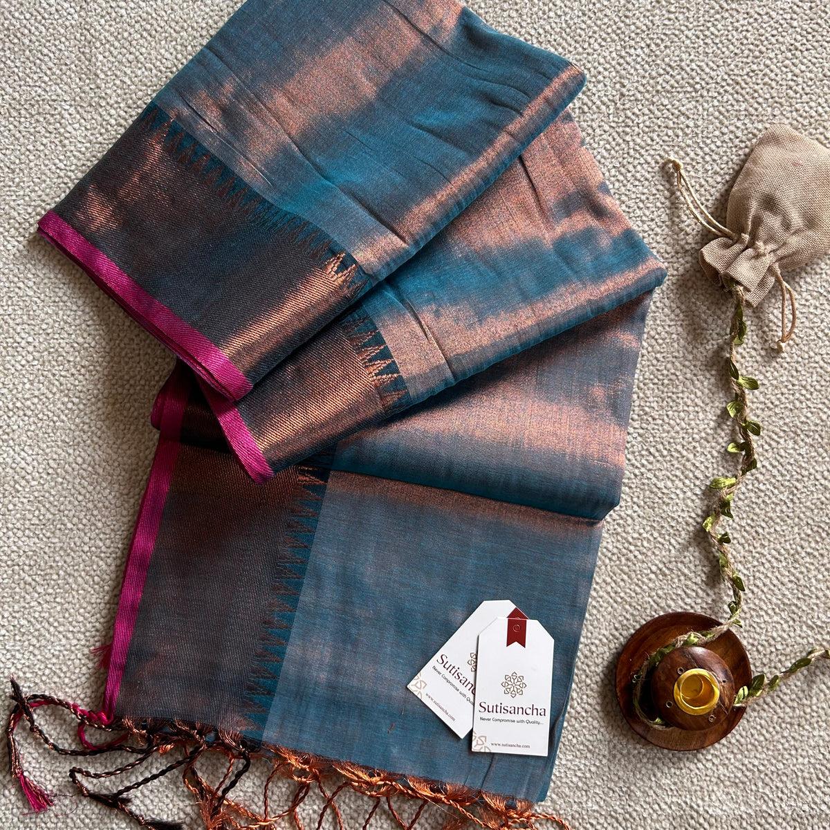🌸 Brunelle Pure Cotton Tissue Saree – 100 Count Cotton with Attractive Border & Running Blouse