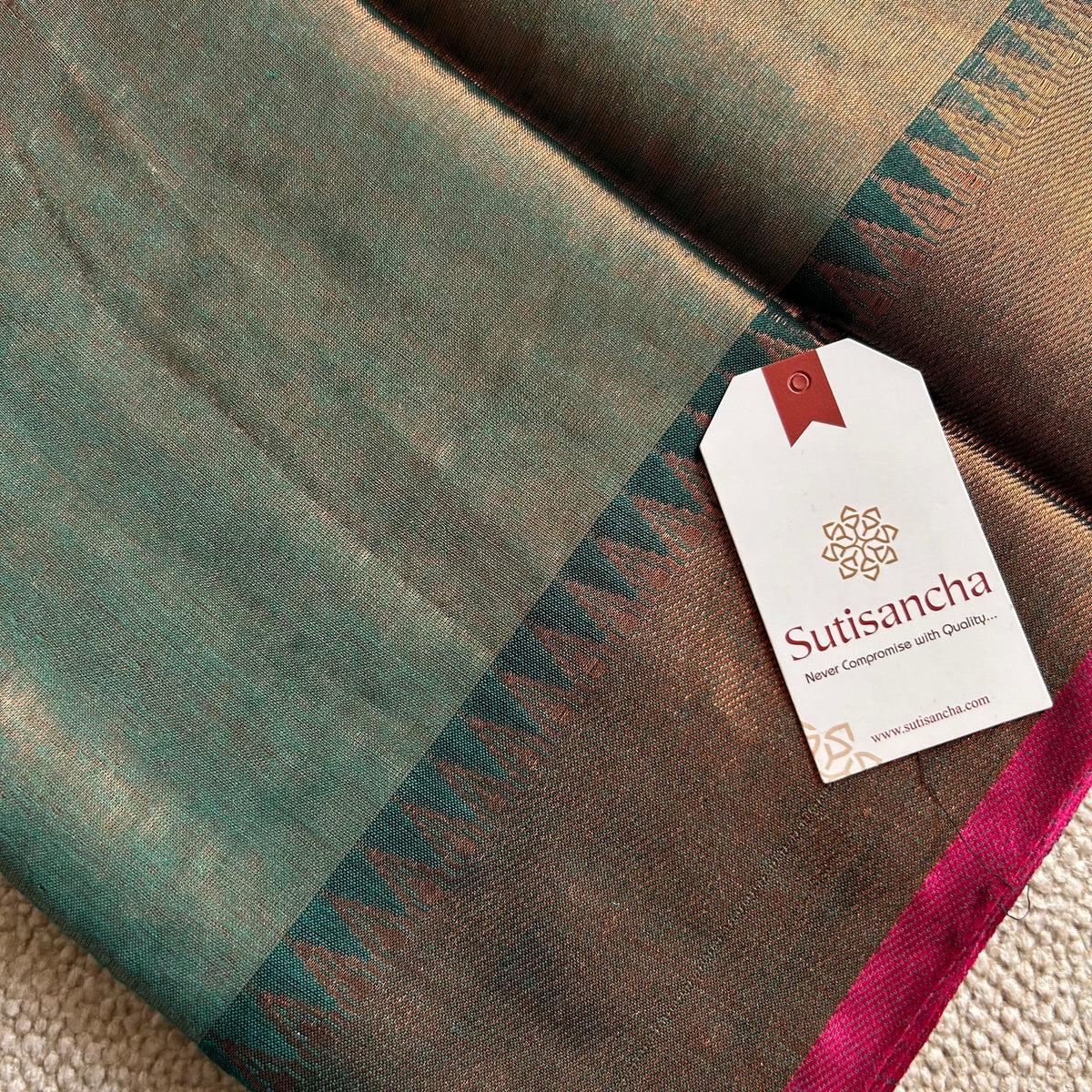 🌸 Brunelle Pure Cotton Tissue Saree – 100 Count Cotton with Attractive Border & Running Blouse