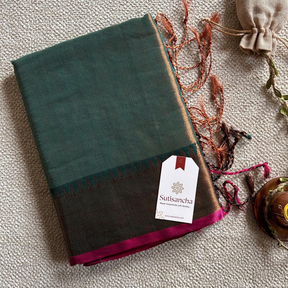🌸 Brunelle Pure Cotton Tissue Saree – 100 Count Cotton with Attractive Border & Running Blouse