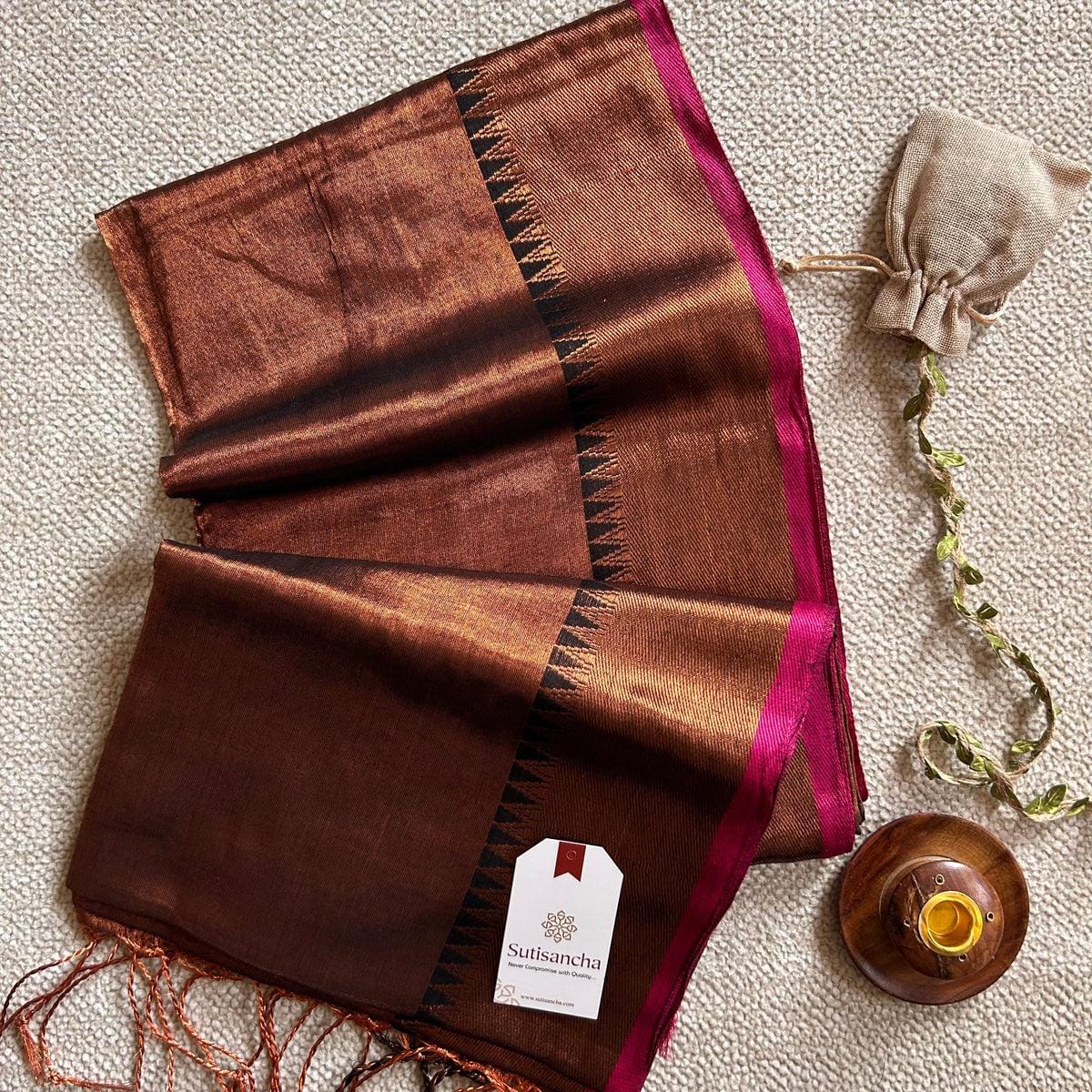 🌸 Brunelle Pure Cotton Tissue Saree – 100 Count Cotton with Attractive Border & Running Blouse