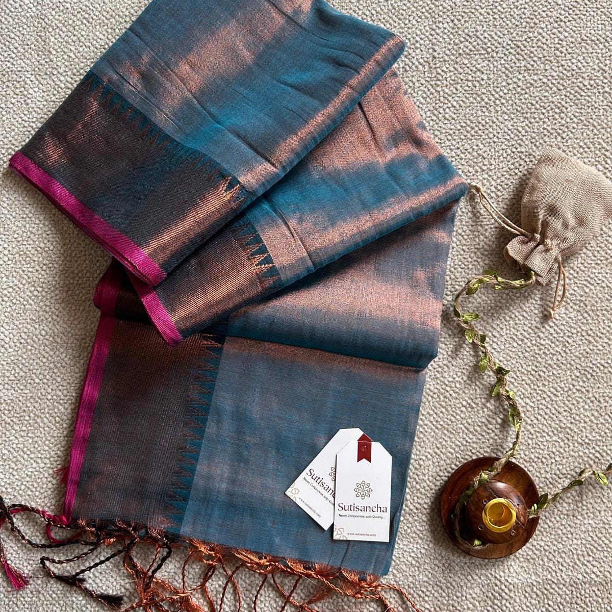 🌸 Brunelle Pure Cotton Tissue Saree – 100 Count Cotton with Attractive Border & Running Blouse