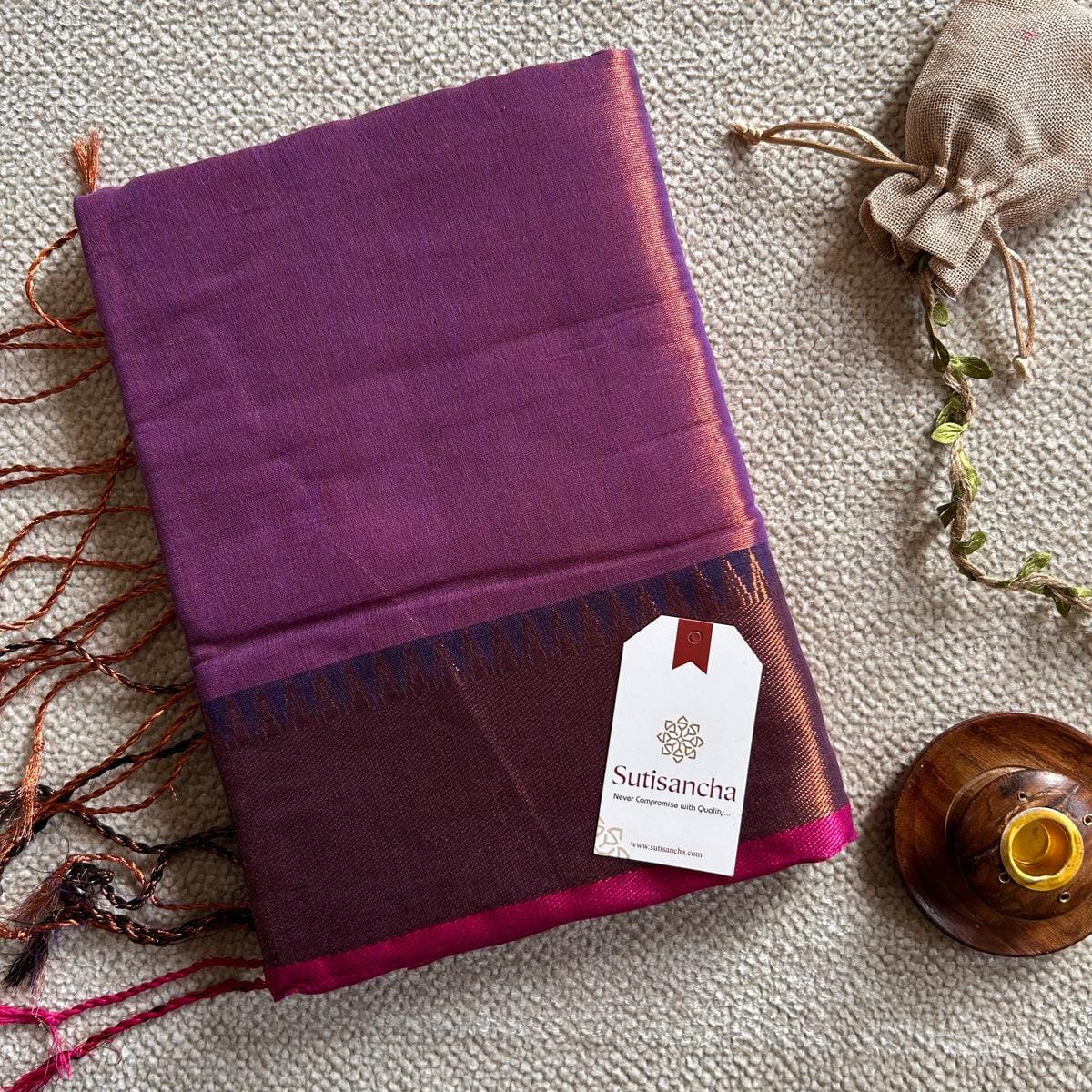 🌸 Brunelle Pure Cotton Tissue Saree – 100 Count Cotton with Attractive Border & Running Blouse