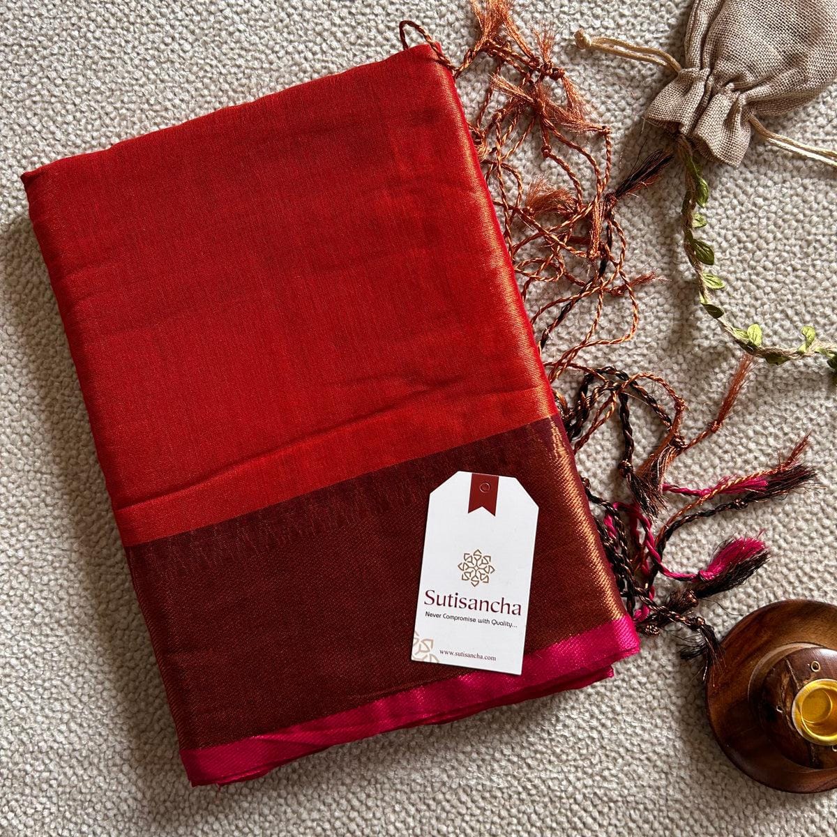 🌸 Brunelle Pure Cotton Tissue Saree – 100 Count Cotton with Attractive Border & Running Blouse