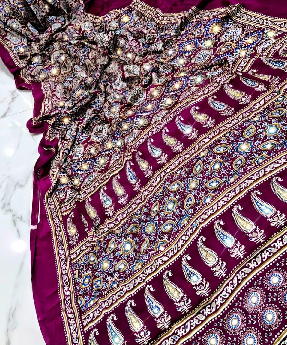 Exclusive Mirror Modal Soft Silk Saree – All-Over Mirror Work with Rich Pallu