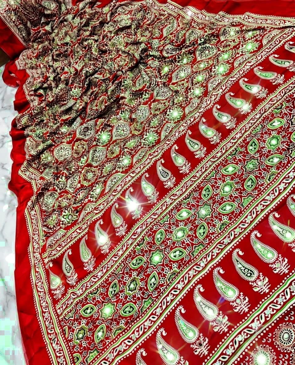Exclusive Mirror Modal Soft Silk Saree – All-Over Mirror Work with Rich Pallu