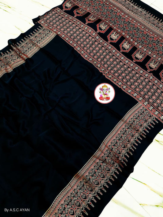 Badni Prime Super Soft Modal Silk Saree – Exclusive Azrakh Print