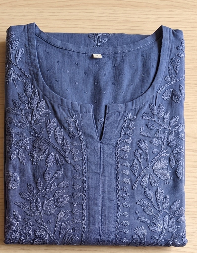 Premium Cotton Chikkankari Embroidered Kurthi