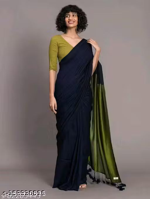 Brunelle Premium Mul Cotton Two-Tone Tassel Saree | Soft & Lightweight | Elegant Daily Wear