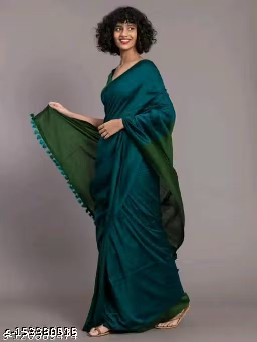 Brunelle Premium Mul Cotton Two-Tone Tassel Saree | Soft & Lightweight | Elegant Daily Wear