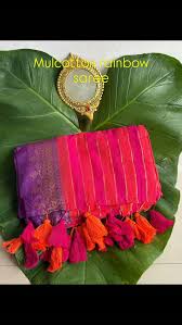 Brunelle Onam Collection  120 Count Premium Mul Cotton Saree - Red and Violet Elegance