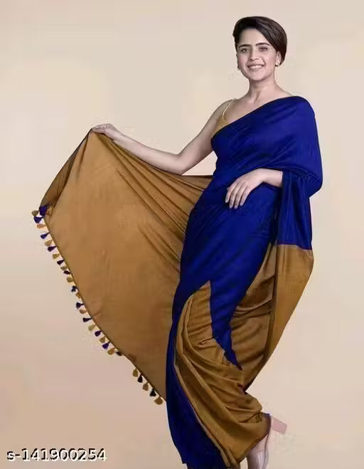 Brunelle Premium Mul Cotton Two-Tone Tassel Saree | Soft & Lightweight | Elegant Daily Wear