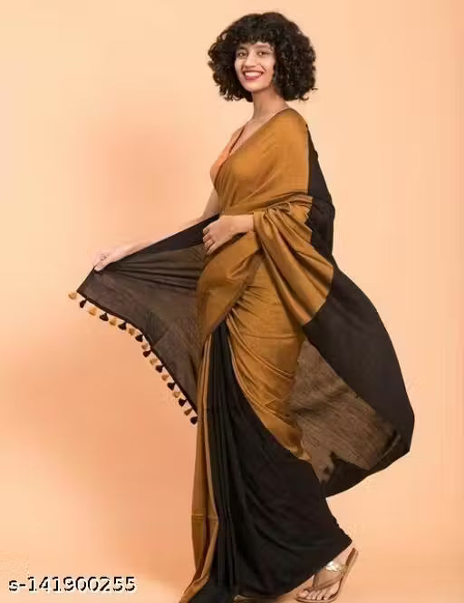 Brunelle Premium Mul Cotton Two-Tone Tassel Saree | Soft & Lightweight | Elegant Daily Wear