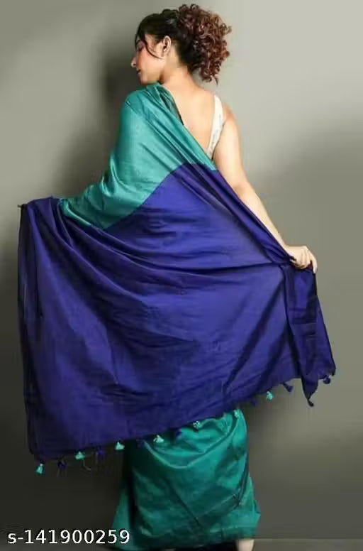 Brunelle Premium Mul Cotton Two-Tone Tassel Saree | Soft & Lightweight | Elegant Daily Wear