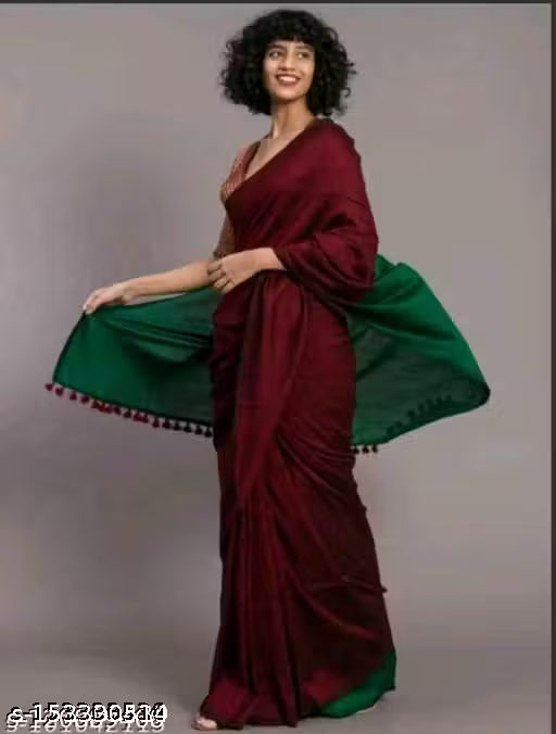 Brunelle Premium Mul Cotton Two-Tone Tassel Saree | Soft & Lightweight | Elegant Daily Wear