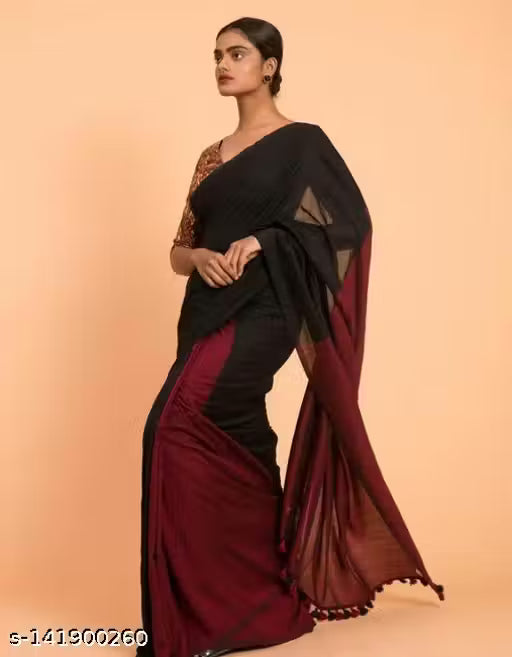Brunelle Premium Mul Cotton Two-Tone Tassel Saree | Soft & Lightweight | Elegant Daily Wear