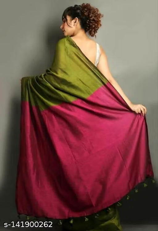 Brunelle Premium Mul Cotton Two-Tone Tassel Saree | Soft & Lightweight | Elegant Daily Wear