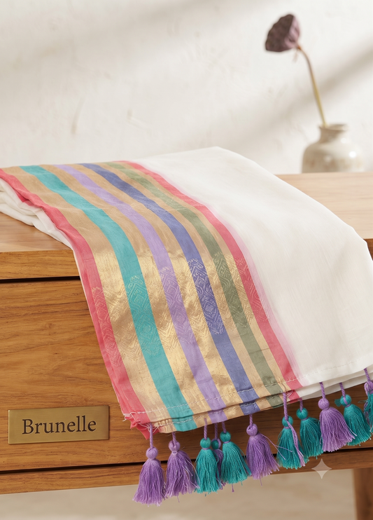 Brunelle Onam Collection  120 Count Premium Mul Cotton Saree - Multicolour Elegance