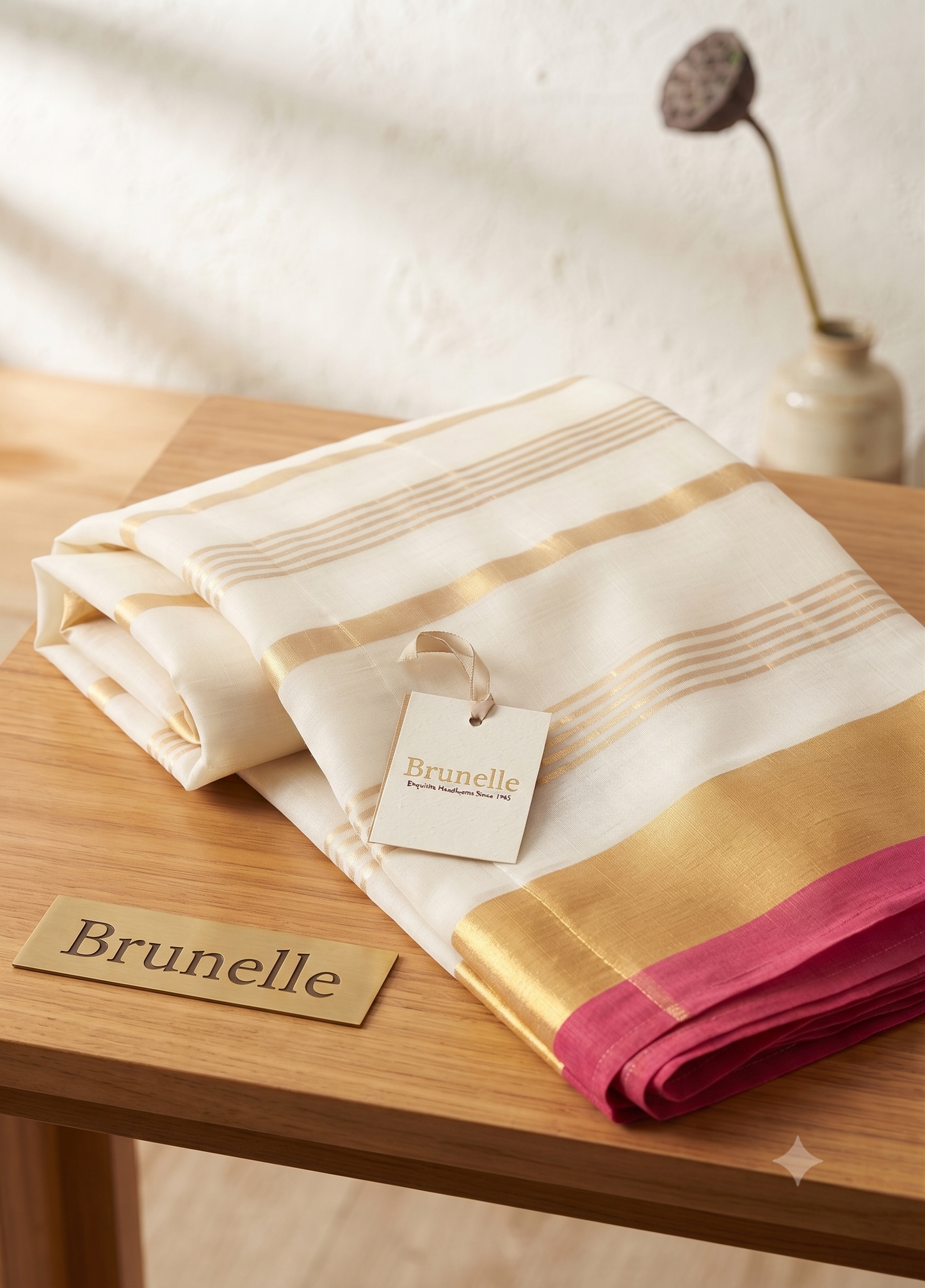 Brunelle Onam Collection  120 Count Premium Mul Cotton Saree - White Elegance