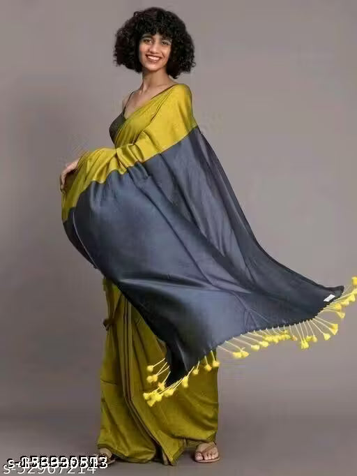 Brunelle Premium Mul Cotton Two-Tone Tassel Saree | Soft & Lightweight | Elegant Daily Wear