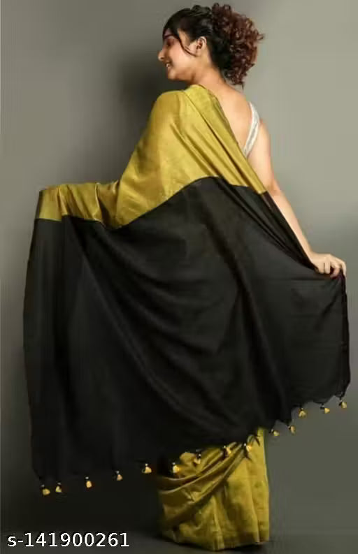 Brunelle Premium Mul Cotton Two-Tone Tassel Saree | Soft & Lightweight | Elegant Daily Wear